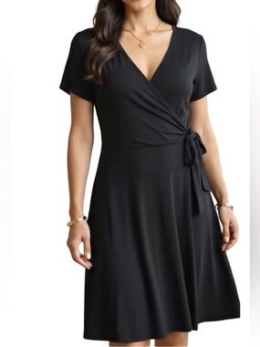 🆕 Rolla Coster Wrap Dress V-neck top Fit-n -Flare Skirt Casual Travel Black L